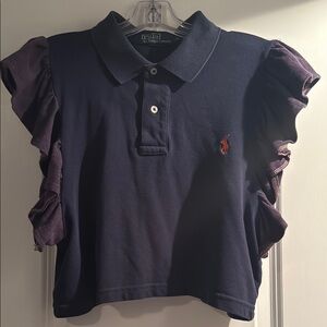 Urban Outfitters: Urban Renewal Ralph Lauren Navy Polo Shirt with Ruffle Sleeves